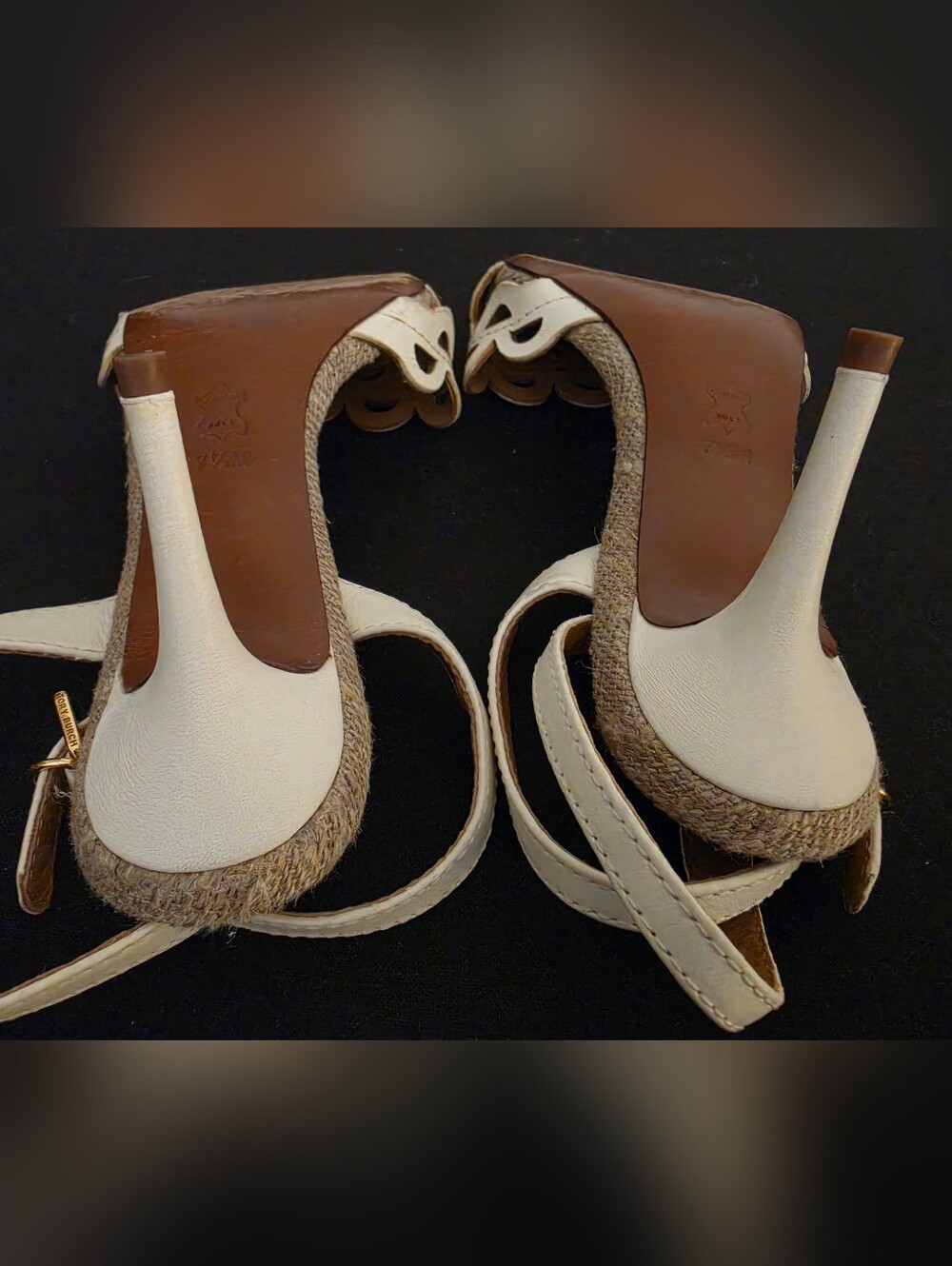 Tory Burch Cream Scalloped Cutout Ankle-Strap Sandals with Jute Footbed - Picture 3 of 6